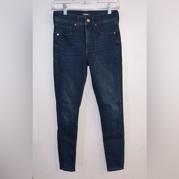 EXPRESS Women’s Dark Wash Mid Rise Skinny Jeans Size 0 R - Picture 1 of 6